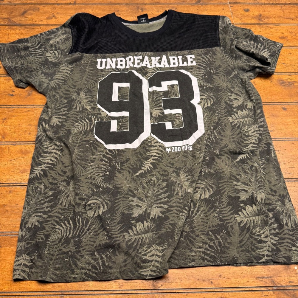 Zoo York Men's T-Shirt XL Black Green Fern Print Unbreakable 93 Graphic Tee